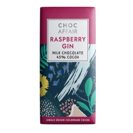 Raspberry gin flavour infused milk chocolate bar