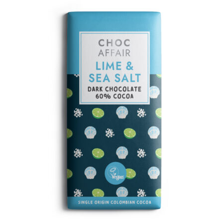 Lime & Sea Salt flavour infused dark chocolate bar by Choc Affair