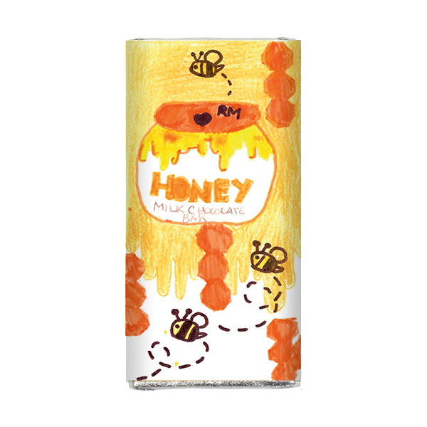 <h3>Rebecca – 13</h3> <p>Rebecca’s beautiful design has so many elements of detail, with all aspects of honey being intertwined into this stunning wrapper. From the honey drips, to the honey jar – the colours bring this piece of art together in the perfect way.</p>