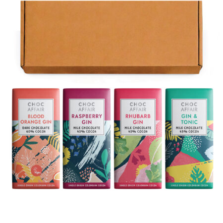 Letterbox selection of the gin collection chocolate bars by Choc Affair