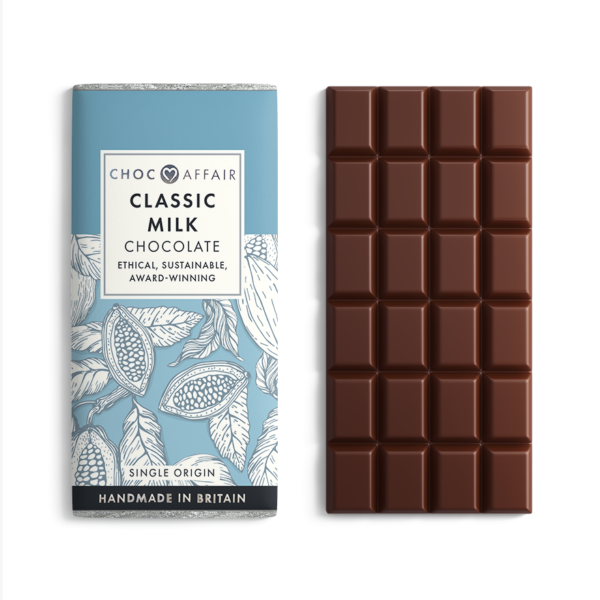 Classic milk chocolate bar on a white background