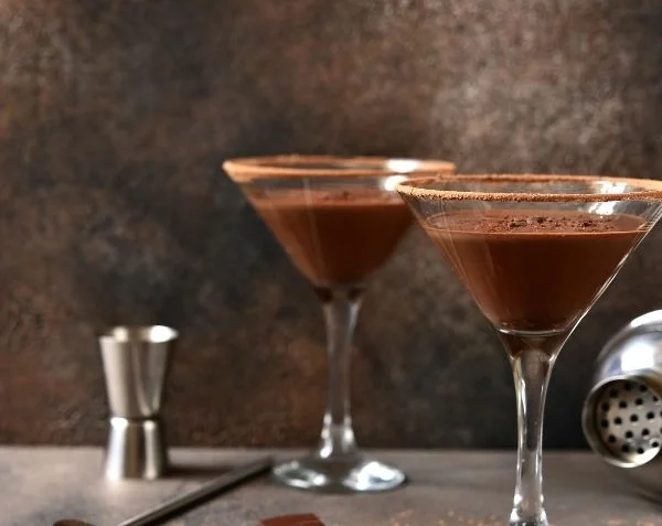 Image of two chocolate martini mocktails on a table