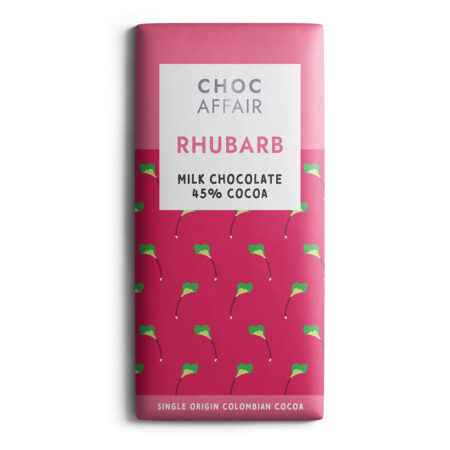 Rhubarb flavour infused milk chocolate bar by Choc Affair