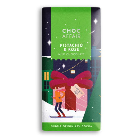 Choc Affair Pistachio and Rose Milk Chocolate luxury Christmas chocolate gift bar